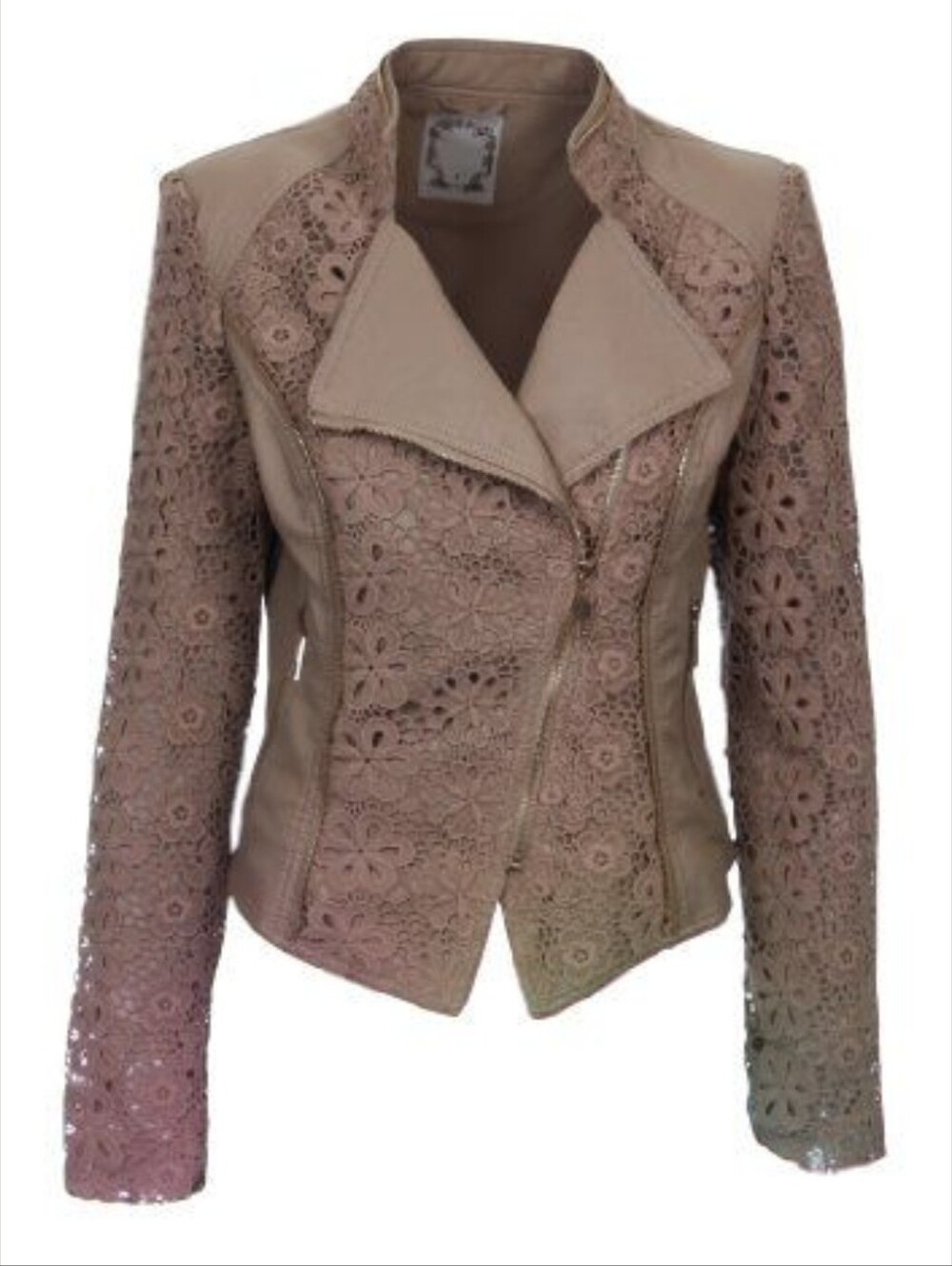 & Other Stories Taupe Floral Lace Moto Jacket